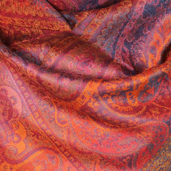 Elegancki szal jedwabny paisley w kolorze miedzianym do sukienki wieczorowej 50x180cm.
