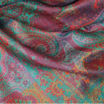 Elegancki szal jedwabny paisley w kolorze zielonym do sukienki wieczorowej 50x180cm.
