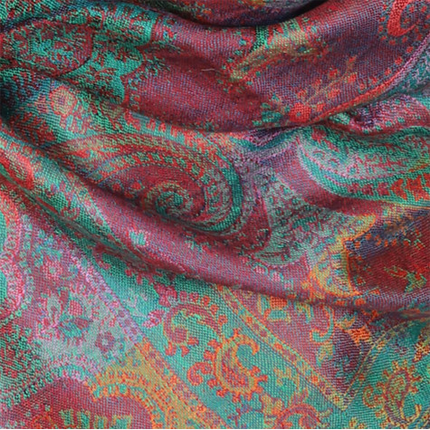 Elegancki szal jedwabny paisley w kolorze zielonym do sukienki wieczorowej 50x180cm.
