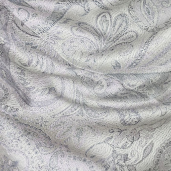 Stylowy szal jedwabny paisley w kolorze szarym do sukienki wieczorowej 70x200cm.