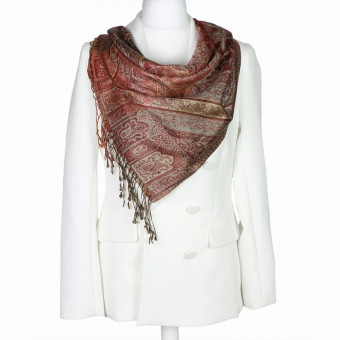 Delikatny szal jedwabny paisley w kolorze bordowym do sukienki wieczorowej 50x180cm.Cashmere4you