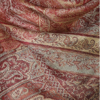 Delikatny szal jedwabny paisley w kolorze bordowym do sukienki wieczorowej 50x180cm.