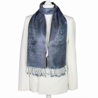 Elegancki szalik jedwabny paisley w kolorze szarym do marynarki 35x160cm.