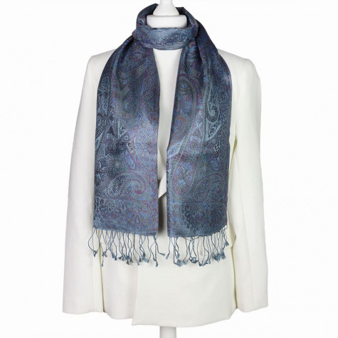 Elegancki szalik jedwabny paisley w kolorze szarym do marynarki 35x160cm.