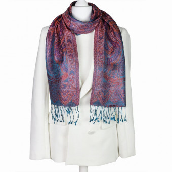 Elegancki szalik jedwabny paisley w kolorze morskim do marynarki 35x160cm.